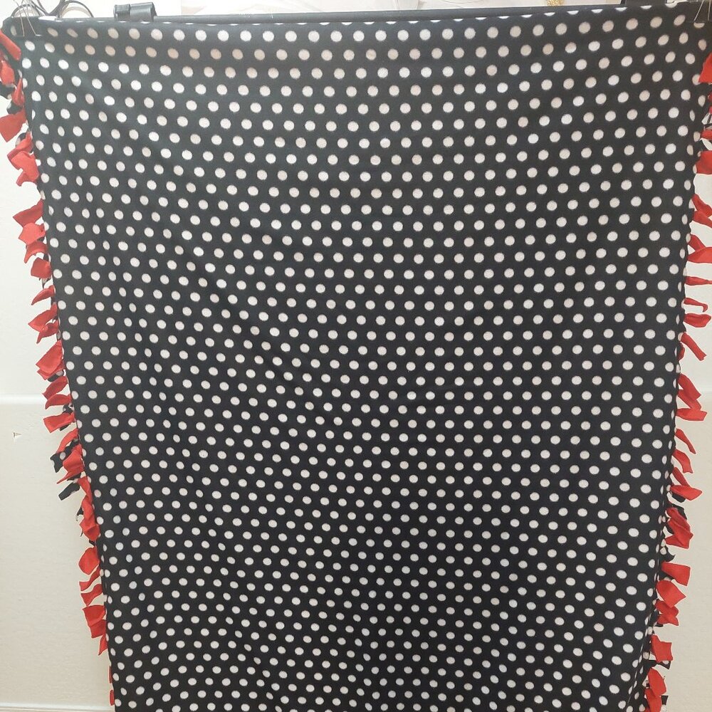 Handmade Black & White Polka-Dot Fleece Blanket (#6) 48in W X 62.5in L